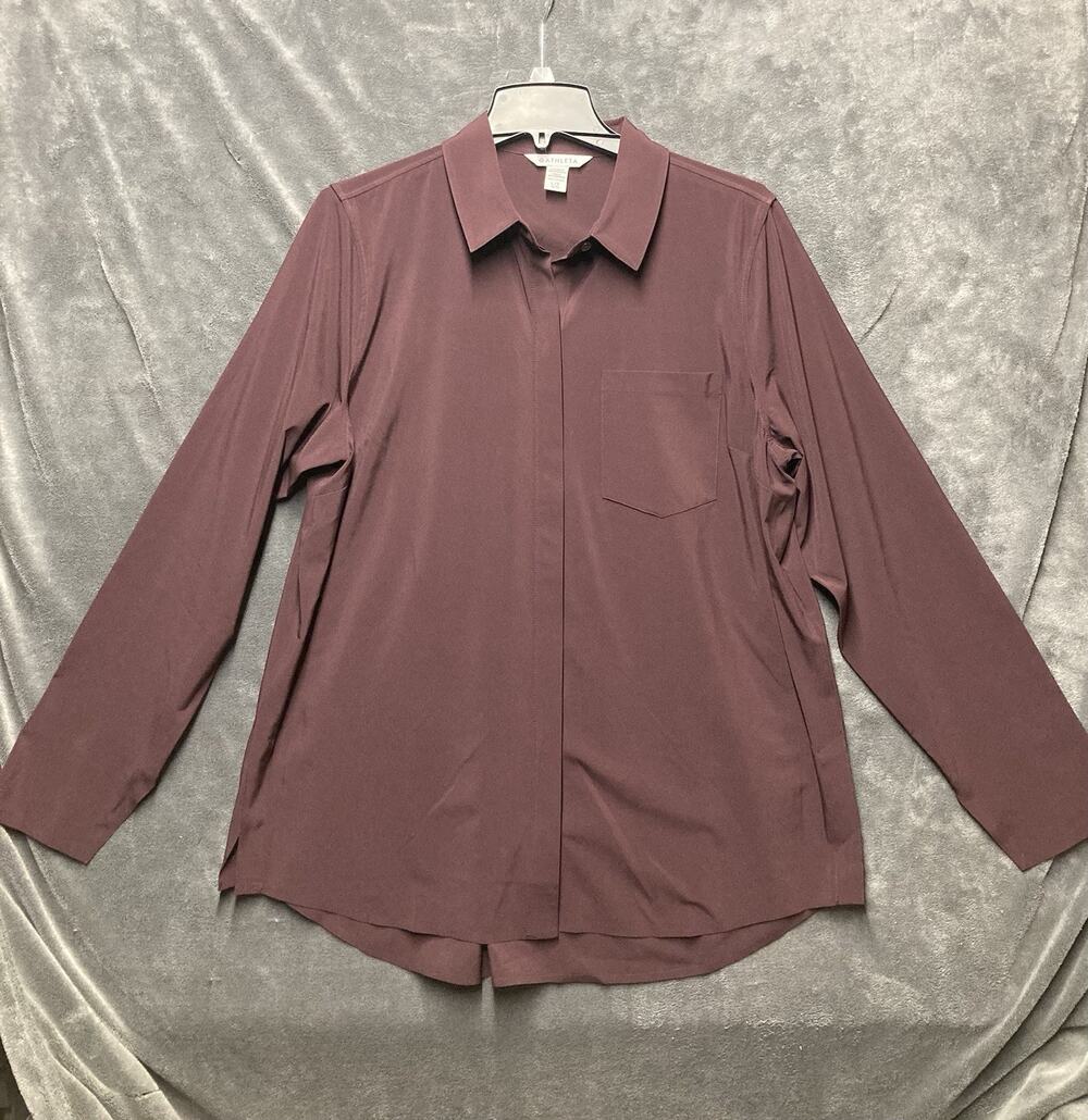 ATHLETA Urbanite Top Women’s Burgundy Travel Minimalist Quiet Luxury Stretch L